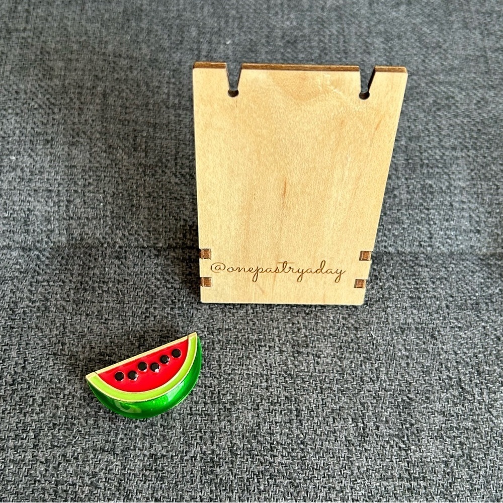 Watermelon Brooch Pin with Fashion Gemstones, Pink, Green, Black - Picture 14 of 17